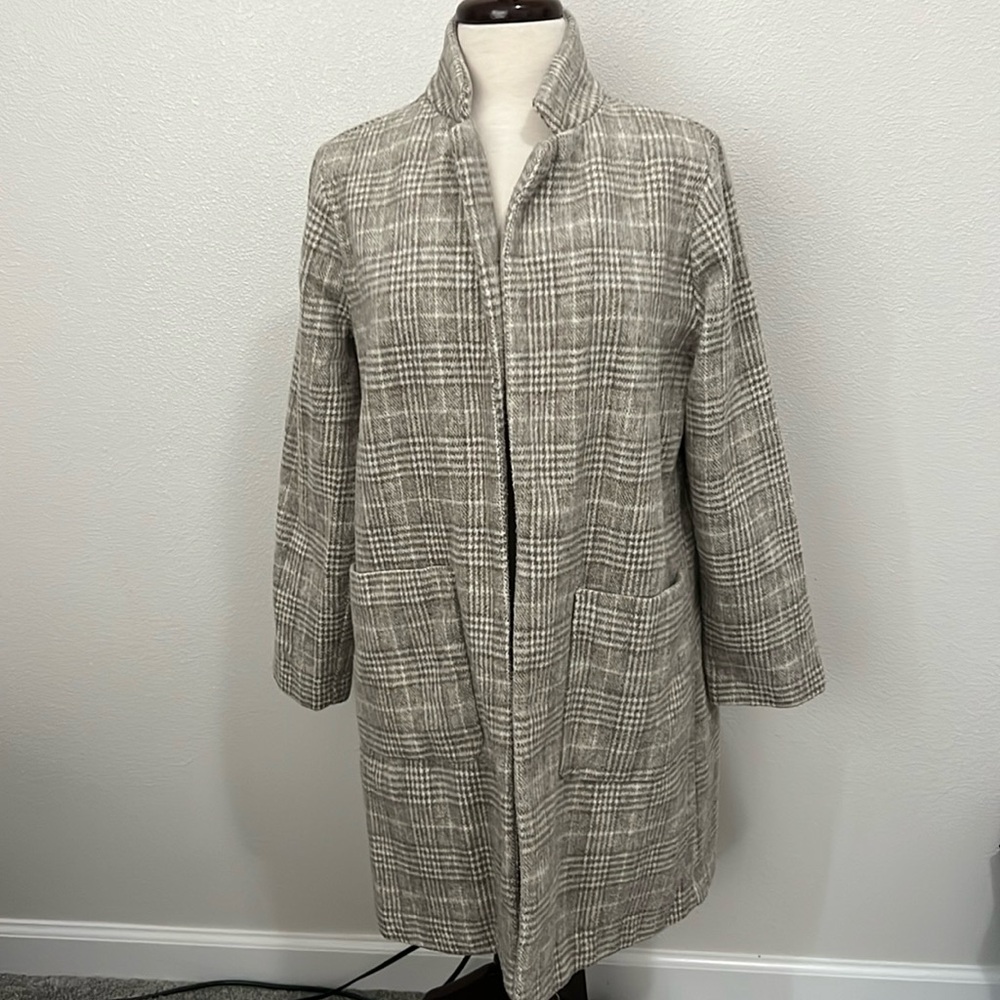 Shinestar M Light Brown Checked Long Cardigan
